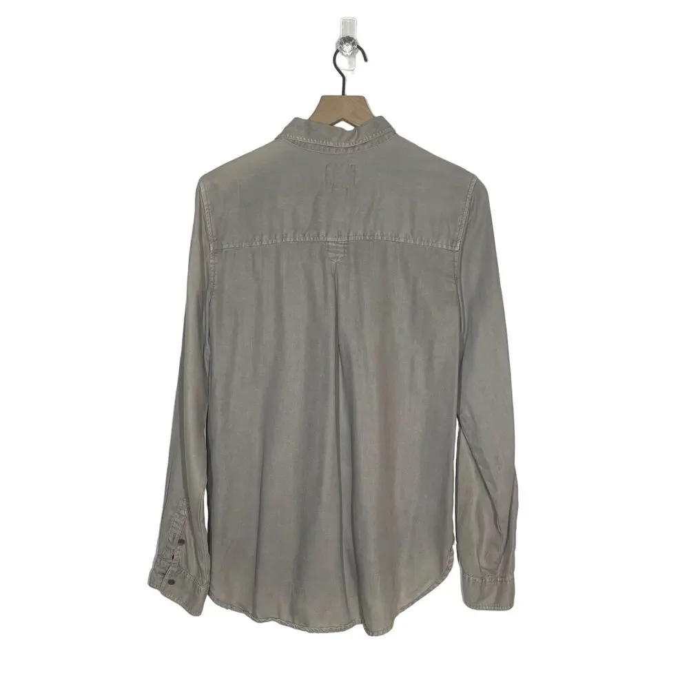 American Eagle Button Down Shirt Women's Size Medium Taupe Boyfriend Fit Washed - Picture 2 of 6